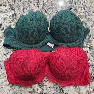 Victoria's Secret Lace Bra Duo - Green and Red